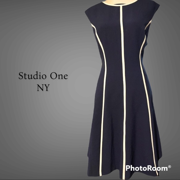 Studio One Dresses & Skirts - - Studio One NY | Navy Blue & White Stripe dress 14 large